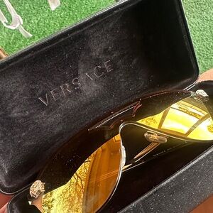 Versace Women's Yellow Gold Mirrored Shield Sunglasses